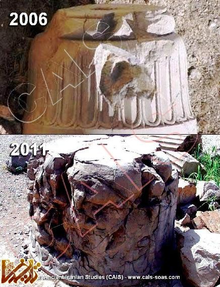 Damages to Persepolis3WM تخت جمشید در حال متلاشی شدن | تاریخ ما Tarikhema.ir